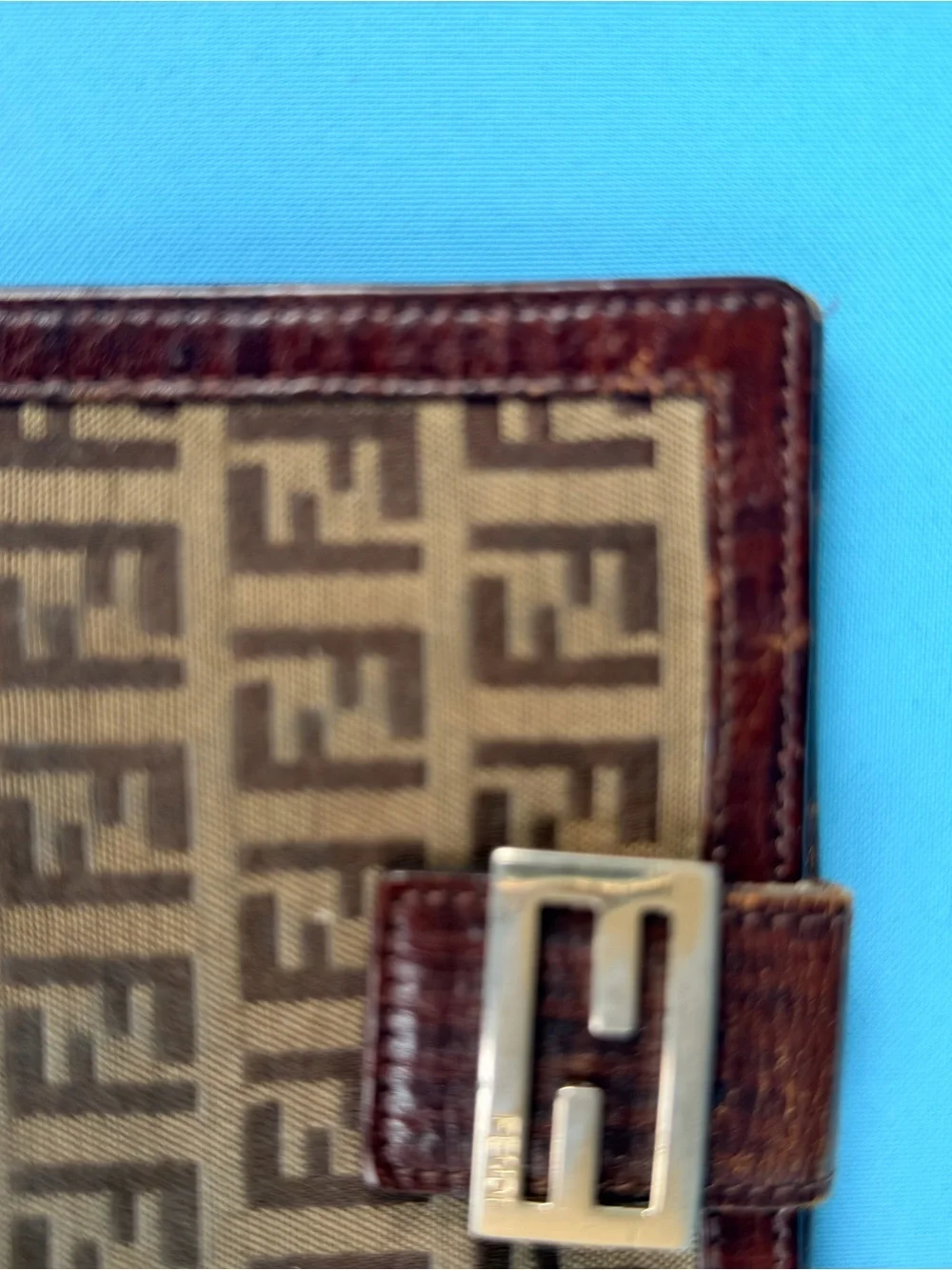 Fendi vintage  zucchini Monogram Canvas Wallet with Dark Brown Trim AUTHENTIC